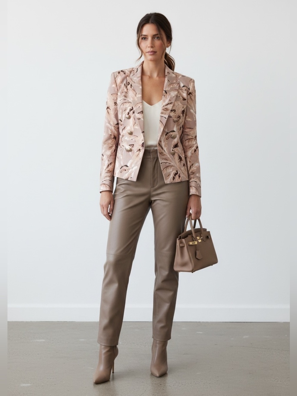 NWOT L’Agence Brooke Leaf Print Linen Blend Double Breasted Blazer Sz 6 - Picture 2 of 16
